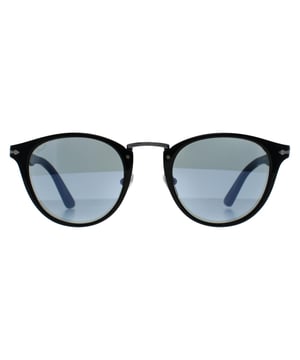 Persol Round Mens Black Light Blue PO3108S  Sunglasses takes its inspiration from that ultimate retro throwback, the typewriter. Rivets represent keys, Typewriter edition is stamped in the interior with classic American Typewriter font, and an impression of the lines of the type bars are subtly carved on the temple tips interiors. The style is completely retro with the round shape and classic metal bridge for a truly unique look.