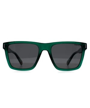 Die Polaroid PLD 6176/S 1ED M9 ist eine transparente, grÃ¼n-graue, polarisierte Sonnenbrille im rechteckigen Stil aus klobigem Acetat mit einem flachen Rahmen und Polaroid-Branding an den BÃ¼geln.