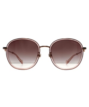 Moncler Round Unisex Rose Gold Pink Gradient ML0111-K zonnebril heeft een gedurfd, geometrisch ontwerp dat een modern vierkant profiel accentueert, zorgvuldig gemaakt voor duurzaamheid en een comfortabele, precieze pasvorm.