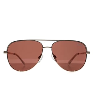 Quay Aviator Womens Gold Brown High Key Micro Sunglasses zijn de meest compacte versie van Quay's populaire aviator lijn, ontworpen voor kleinere gezichten of diegenen die de voorkeur geven aan een minimalistische look. Ze hebben de kenmerkende eigenschappen van de originele High Key behouden, inclusief platte lenzen, driehoekige inkepingen en verstelbare neuspads, allemaal in een slank, verkleind montuur.