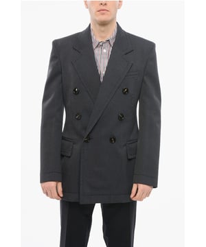 Lente-Zomer, Grijs, Knopen, Mouwen met knopen, Gevoerd, Lange mouwen, 2 zakken, Borstzak, Binnenzak, Dubbelrijs jasje, Gemaakt in Italië, Contrasterende stiksels, Trendy, Klepzak, Achtersplit, P629263