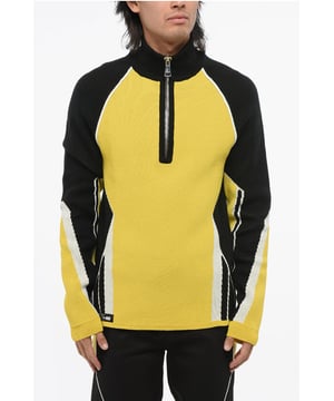 Herfst-winter, zwart-wit, geel, lange mouwen, ritssluiting, logo, gemaakt in Italië, gebreid, coltrui, FRENCH CHARM, P692618
