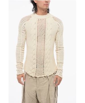 Otoño-Invierno, Beige, Mangas largas, Punto ligero, Hecho en Italia, Punto, Escote redondo, Efecto vintage, ENCANTO FRANCÉS, P692726