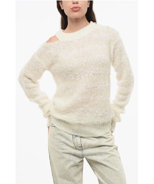 Otoño-Invierno, Blanco, Botones, Manga larga, Hecho en Italia, Punto, Escote redondo, Efecto vintage, Charm francés, P692542