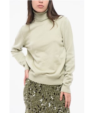 Frühling/Sommer, Grün, Lange Ärmel, Made in Italy, Strick, Pullover mit halbem Halsausschnitt, Rollkragen, Logo, Reines Kaschmir, P655817