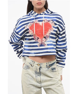 Otoño-Invierno, Blanco, Azul, Capucha, Manga larga, Rayas, Estampado, Logotipo, Cepillado, Hecho en Portugal, ATHLEISURE, ENCANTO FRANCÉS, P692692