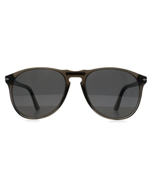 Persol Aviator Mens Smoke Black Polarized PO9649S  Sunglasses are a slimmer version of the massively popular 0649 model with the Victorflex flexible bridge with one of the very first keyhole shaped bridge designs copied here. This Terra Di Sienna model is from the vintage collection with vintage acetate and the techniques that made them revived for an authentic and extremely high quality finish.