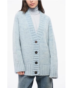 Lente-Zomer, Lichtblauw, Lange mouwen, Knopen, Logo, Oversized, Cardigan, V-hals, Gemaakt in Italië, P655815