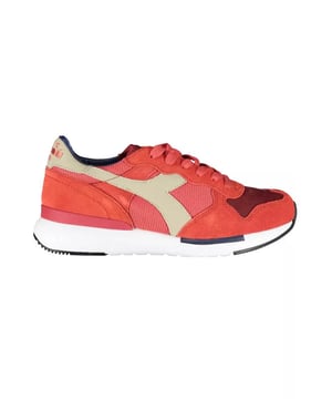 Sneaker aus rotem Stoff.
  Sportschuh mit Schnursenkeln.
  Zweite kontrastierende Spitze.
  Kontrastierende Details.
  Logo.
  Entwickelt fur Frauen.