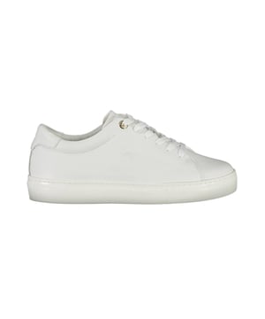 Zapatilla de poliester blanca.
  Zapatilla deportiva con cordones.
  Diseno de logotipos.
  Disenado para mujeres.