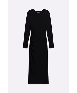 Dieses Midikleid aus Viskose ist auf der rechten Seite mit einer Drapierung verziert. Die schmale Passform betont die Silhouette: Kombinieren Sie es mit Absätzen für eine feminine Ausstrahlung.   Hauptmerkmale:  Stretch-Viskose-Rippe Schlanke Passform Drapierung auf der rechten Seite