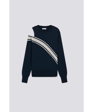 Un compañero versátil para los looks diarios, este jersey presenta un estampado diagonal y un hombro recortado. Imprescindible para un fondo de armario de temporada con un aire sporty chic.   Características principales:  Mezcla de viscosa y cachemira Corte recto Estampado diagonal de intarsia Corte en el hombro derecho