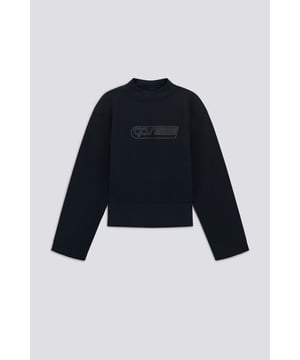 Sudadera de cuello redondo recortado para mujer con logotipo estampado brillante: una mezcla de comodidad y frescura irresistible.   Características principales:  Forro polar cepillado con lavado híbrido Corte recto Logotipo brillante