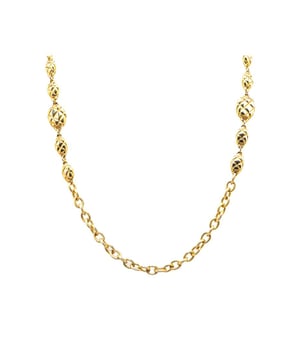 Vergulde gewatteerde ovale medaillon Station Chain Link Ketting
  Vergulde body
  Veerring sluiting