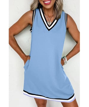 Tira de contraste a rayas para un estilo de moda universitario  
Vestido mini de corte favorecedor para diferentes tipos de cuerpo  
Diseño sin mangas, ideal para los días calurosos de verano  
Fabricado con una blanda y transpirable mezcla de algodón  
Material: 80% Poliéster 20% Algodón