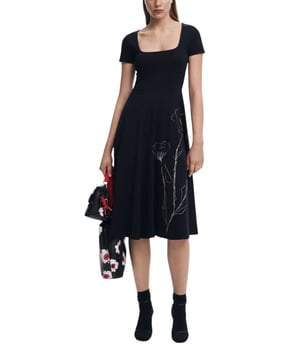 Brand: Desigual
  Gender: Women
  Type: Dresses
  Season: Spring/Summer
  Color: black
  Sleeves: short
  Neckline: square neckline
  Article code: 25SWVK09
  Composition: 95% cotton 5% lycra
  Washing: machine wash at 30Â°C
Material: 95% Viscose 5% Elastane