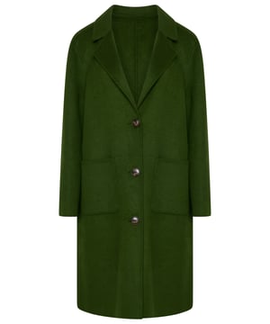 Esme Wool-Rich Coat in Green.

Brighten grey days with bold colour and clean tailoring. The Esme Coat is a hand-finished, single-breasted piece crafted in a premium wool-rich blend. Designed without lining for a softer drape and lighter layering, it features three classic horn-effect buttons and oversized patch pockets for a modern, utility-inspired edge.

Main Fabric 42 % Wool 52% Polyester 4% viscose 2% acrylic.

Dry clean only.

Iron on cool setting.

Do not bleach.

Do not tumble dry.