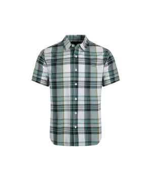 100% Bio-Baumwolle. Gewebetechnik: Atmungsaktiv, Leicht. Gewebe: gewebter Stoff. Design: Kariert, bestickt, Logo. Button-Down-Kragen. Kurzärmlig. Schaftrand zum Umklappen. S: 93,98 cm. M: 102 cm. L: 109 cm. XL: 116,84 cm. XXL: 124,46 cm. 3XL: 132 cm. 4XL: 139,7 cm. 5XL: 147 cm.