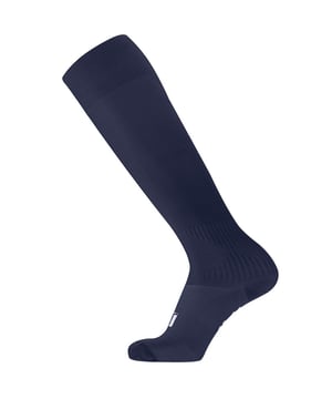 Knee length with ribbed opening. Branding to top of foot. Material: 80% polyester 15% cotton 5% spandex. Children shoe size 11.5-2.5, 3.5-6.