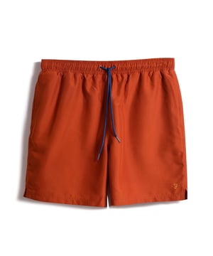 Mens Farah Colbert Swim Shorts in brown- Elastic waistband with an adjustable drawstring.- Two side pockets.- Back pocket.- Embroidered branding to the hem.- Mesh lining.- Regular fit.- 100% recycled polyester.  Machine washable.- Ref: F4SMB039812