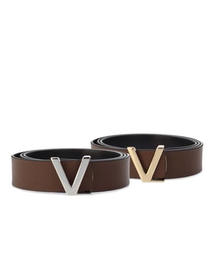 Valentino Belt Gift Set in brown.- Leather belt with 1 x silver tone and 1 x gold tone detachable V-design buckles- Presented in branded gift box- Main material: 100% Leather