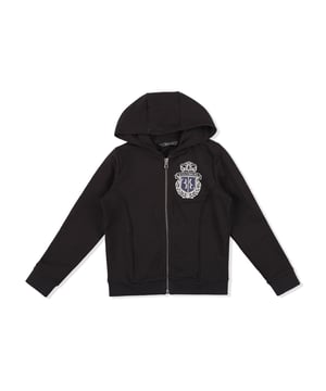 El blasón es un rasgo común de una familia especial. Esta sudadera de felpa de algodón con capucha presenta un parche bordado cosido en la parte izquierda del pecho. Los pespuntes en la costura y los parches en los codos aportan a la prenda un look más deportivo. Capucha forrada de jersey de algodón. Cierre de cremallera y dos bolsillos insertados. Puños y borde inferior de canalé.