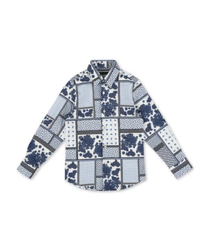 A Provence style, patchwork print is the throughout decoration on this cotton poplin shirt. Straight point collar and mother-of-pearl button fastening.