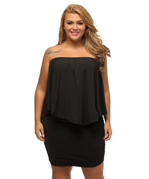Nuestros estilos están diseñados con un look ajustado y moderno en mente, siguiendo un estándar de tallas internacional. Para el mejor ajuste, sugerimos elegir una talla más de la habitual. ¡Asegúrate de revisar nuestra tabla de tallas para encontrar tu combinación perfecta!  
Cuello elástico para múltiples estilos de vestir  
Hombro al descubierto  
Hombro cubierto y un  
look de un hombro en uno  
Top con capas de volantes en ajuste holgado con un  
mini vestido bajo la cadera  
Ropa de tallas grandes para dropshipping de Dear  
Lover, popular entre mujeres de todas las edades  
Material: 95% poliéster 5% spandex