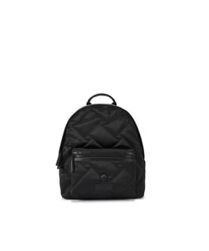 This Nylon Drench backpack arrives in black with overstitch quilted design. There is a black eagle head on the large front pocket. 34cm (H), 26cm (L), 12cm (D). Strap lengths: 85cm.