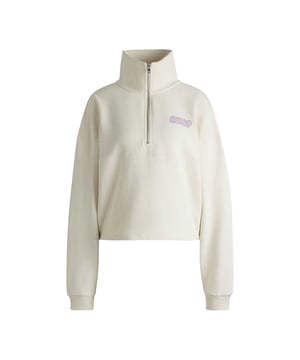 100% Baumwolle. Gewebe: Sweatshirt-Stoff. Design: Rückseitiger Aufdruck, Logo, Unifarben. Langärmlig. Stehkragen. Passform: Übergroß. mit halbem Reißverschluss, Zum Überziehen. S: 84 cm. M: 88,9 cm. L: 93,98 cm. XL: 99 cm.