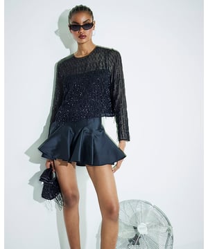 Premium collection, Round neck, Long sleeves, Embellished