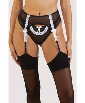 Our classic Miranda is back.. Echoing the kinky French maid, the Miranda Suspender Belt is not to be dusted off lightly! Sheer black mesh featuring a white lace trim detail and finished off with a little white centre bow. The four suspender straps are adjustable to ensure the perfect fit. Match with the Miranda Peep Hole Bra and choice of Thong, Brief or Ouvert Brief for the full look.




Black Mesh Suspender Belt
White lace trim detail
Four adjustable straps
Elasticated Waist
White bow detail




Main: 83% Polyamide 17% Elastane. Main2: 90% Polyamide 10% Elastane. Excluding Trims.
