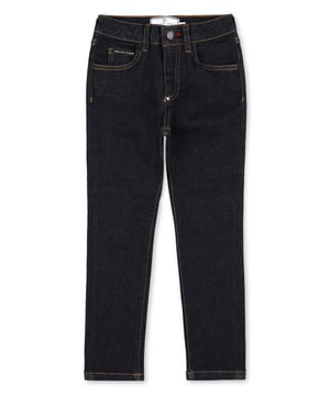 Stretch denim 5 pocket leggings featuring Plein Signature embroidered over the right rear pocket. Single metal button at waist. High Waist.
