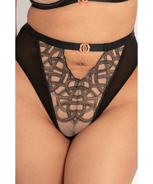 The flattering high waist brief with higher leg line completes the alluring Lovers Knot collection.

Lovers Knot Black High Waist Brief
High Waist
Key Hole Detailing
Signature Rose Gold Knot Hardware