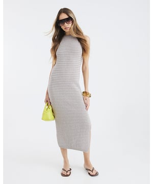 Crochet fabric, Round neckline, Sleeveless, Side split hem, Tie back fastening, Maxi length