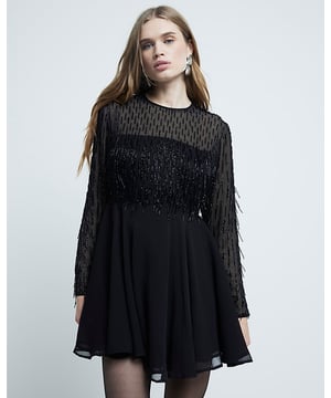 Premium collection, Round neck, Long sleeves, Embellished, Mini length