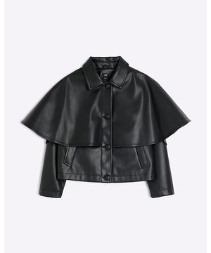 Faux leather fabric, Collared, Buttoned fastening