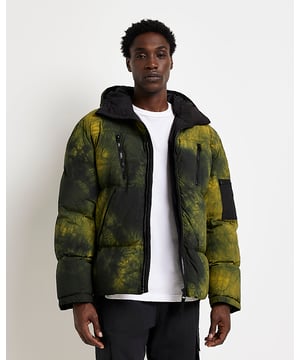 Oversized fit, Padded for warmth, Funnel Neck, Long sleeve, Hooded, Tie dye print, Zip fastening, Multi pocketing, Padded, Puffer, Winter coat, Our model wears a UK M and is 185.5cm/6'1'' tall