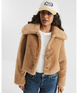 Petite collection, Faux fur fabric, Collared, Buttoned fastening, Long sleeved