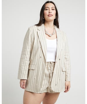 Plus collection, Stripe print, Embellished, Notch lapels, Long rolled sleeves, Button fastening, Plus Size Guide