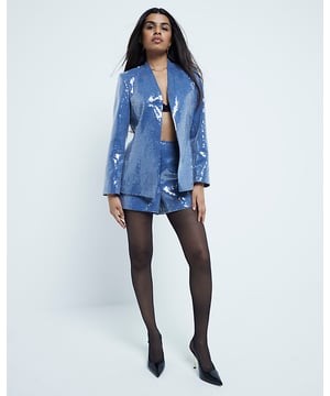 Petite collection, Sequin fabric, Collarless, Button fastening, Long sleeves