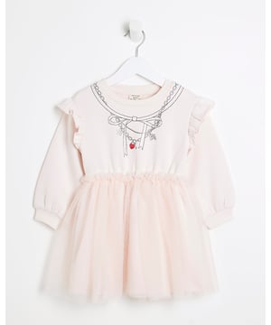 Sweatshirt dress, Crew neckline, Necklace graphic, Tutu styled, Foil detail, Mesh detail, Long sleeves