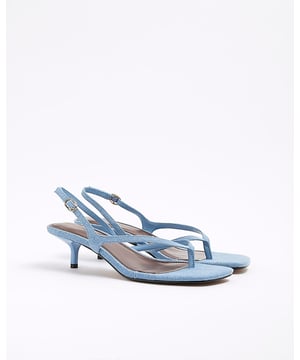 Denim fabric, Square toe, Strapped, Open toe, Backless, Kitten heel, Heel height: 6cm