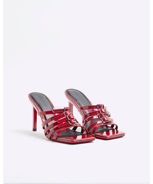 Patent, Five straps, Buckle detail, Open back, Heel height: 9cm