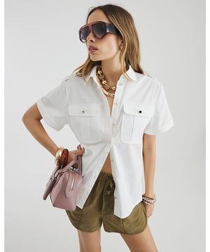 Collared, Short sleeves, Chest pockets, Utility details, Button fastening