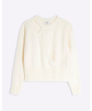 Crew neck, Cut out detail, Button fastening, Long sleeved