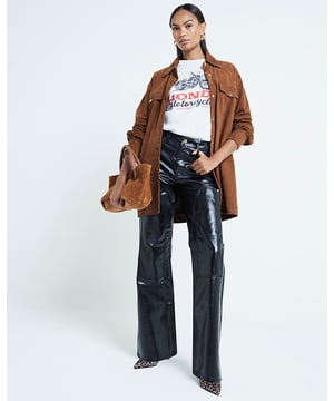 Relaxed straight fit, Denim fabric, Coated detail, Hight waisted, Elasticated waist, Tie detail, Belt loops, Classic 5 pocket styling, Button & zip fastening