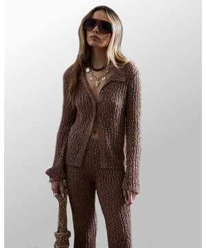 Collared, Knitted, Button fastening, Long sleeves