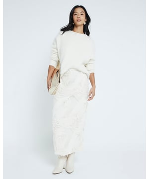 Petite collection, 3D texture fabric, Pencil skirt, Midi length