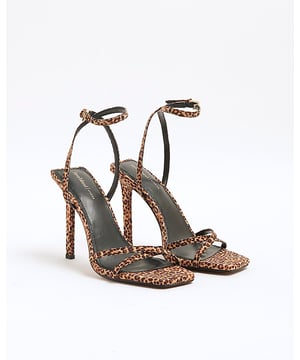Suede fabric, Leopard print, Crossed strap, Open toe, Backless, Buckle fastening, Skinny heel, Heel height: 9cm